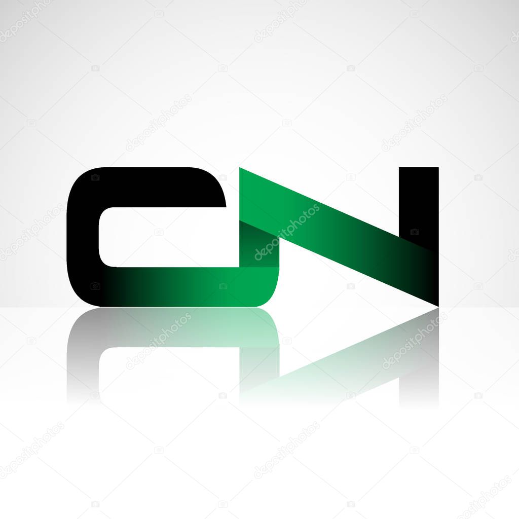 Initial letters cn uppercase modern and simple logo linked green and black colored, isolated in white background. Vector design for company identity.