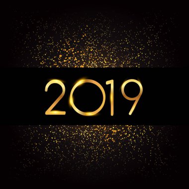 Yeni yıl kartı şablonu 2019 metin. Kış tebrik kartı siyah arka plan üzerinde renkli vektör çizim
