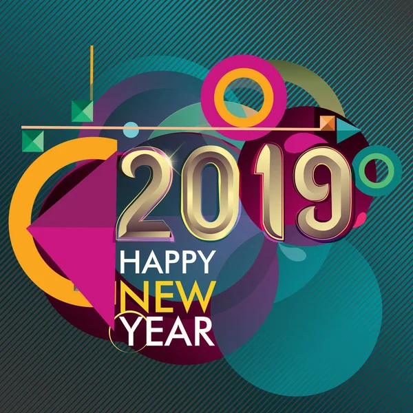 Νέο Έτος Πρότυπο Κάρτας Κείμενο Του 2019 Πολύχρωμο Διάνυσμα Εικονογράφηση — Διανυσματικό Αρχείο