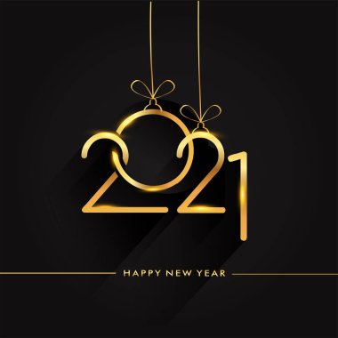Mutlu yıllar 2021 - Yeni Yıl Parlak zemin, metin tasarımı altın rengi, takvim ve tebrik kartı elemanları.
