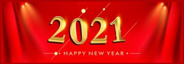 Gerçekçi Kırmızı Perde, Kutlama Kart, Poster ve Davetiye Kartı Vektör Tasarımı 'na izole edilmiş 2021 yılınız kutlu olsun.