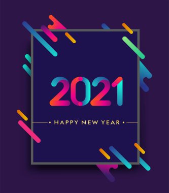 Siyah arkaplanda parlayan simler, altın renkli metin tasarımı, takvim ve tebrik kartı vektör elemanları ile mutlu yıllar 2021..