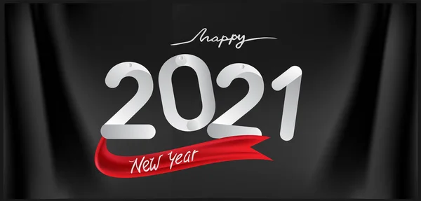 Gelukkig Nieuwjaar 2021 Elegant Design Geïsoleerd Realistisch Zwart Gordijn Vectorontwerp — Stockvector