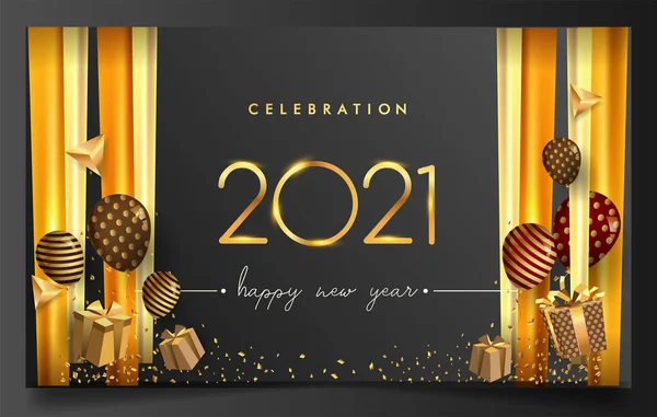 Gelukkig Nieuwjaar 2021 Nieuwjaar Glanzende Achtergrond Met Goud Lint Glitter — Stockvector