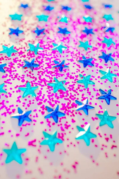 Pink Sparkles Dark Light Blue Rhinestones Form Stars Lie Light — 스톡 사진