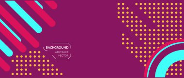 Dinamik çok renkli çizgiler, daireler, sarı noktalar, mor bir arka plan. Vektör soyut geometrik pankart. Soya ağları için, web. Kopyalama alanı.
