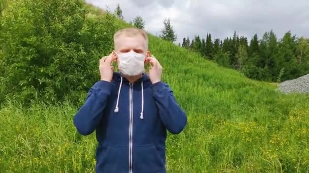 Concept Quarantine Ending Walks Alone European Young Male Blond Removes — Stock Video