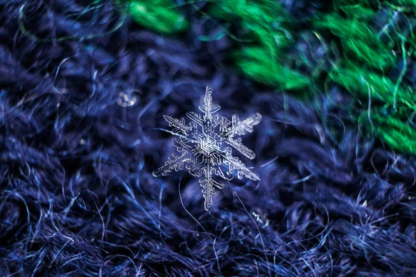 Snöflingor Närbild Makrofoto Begreppet Vinter Kyla Naturens Skönhet Kopiera Utrymme — Stockfoto