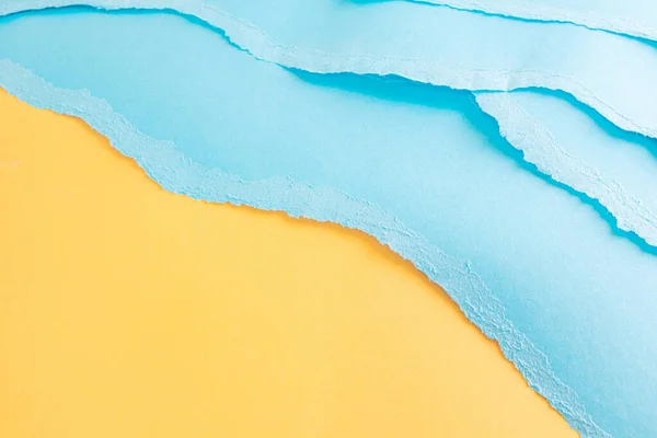 Pezzi Carta Blu Giallo Imitano Spiaggia Arte Carta Vacanza Mare — Foto Stock