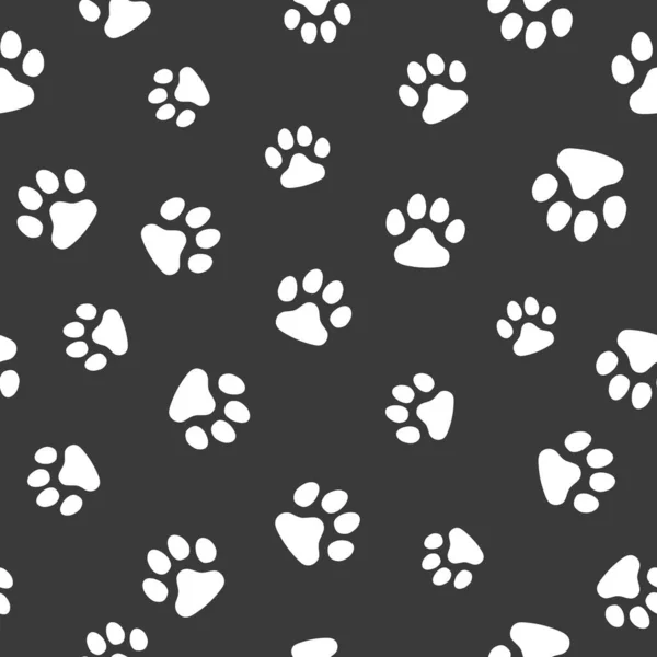 Vector Seamless Pattern Abstraction White Traces Paws Cat Dog Dark — Stock Vector