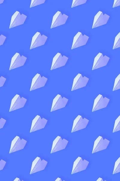 Pattern White Paper Airplanes Blue Background Creative Concept Travel Flights — Fotografia de Stock