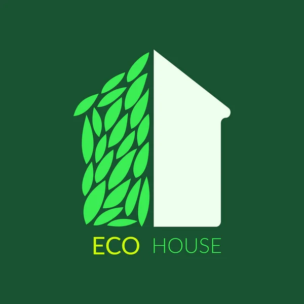 Vector Illustration Silhouette House Background Circle Green Leaves Flat Minimalistic — Stock Vector