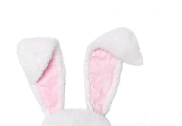 白色和粉红色兔子耳朵在白色背景。复活节的概念 — 图库照片