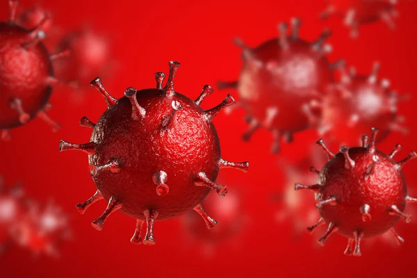 Coronavirus Covid Visualisation Fond Médical Rouge Coloré Cellules Virales Photo De Stock