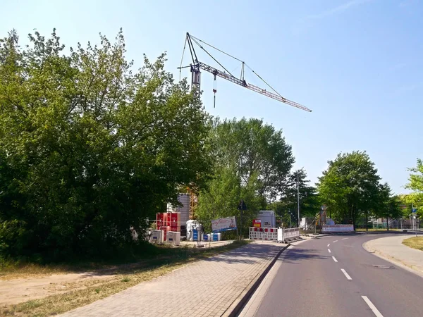 Templin Distrito Brandenburg Uckermark Alemania Julio 2019 Grúa Amarilla Una —  Fotos de Stock