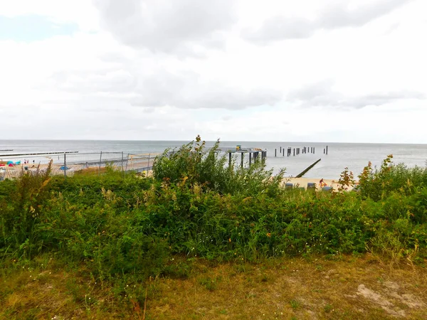 Bouwen Van Bruggen Pier Aan Oostzeekust — Stockfoto