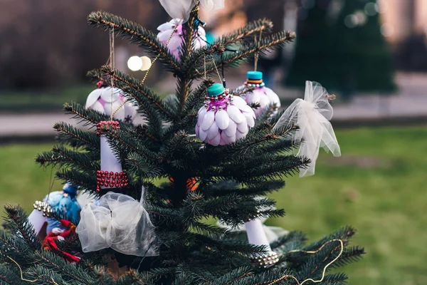 Decoração Artesanal Uma Árvore Natal Ideias Diy Conceito Ambiente — Fotografia de Stock