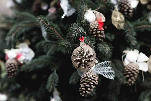 Handmade Decoration Made Fusilli Pasta Pine Cones Christmas Tree Diy — Stock Photo, Image