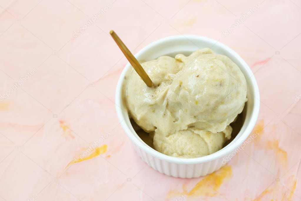 Vegan homemade banana and mango gelato ice cream.