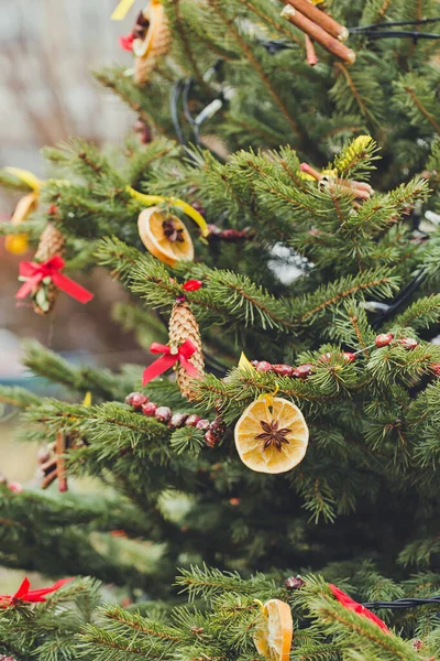 DIY handmade decoration on a Christmas tree — Stock Photo, Image