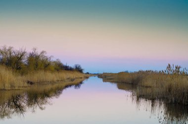Mesafe içine önde gelen vahşi akşam nehir.