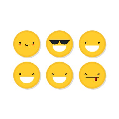 Beyaz arkaplanda bir dizi emoji reaksiyonu. Düz tasarımda vektör illüstrasyonu