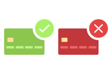 Banka kartı. Onaylanmış ve reddedilmiş illüstrasyon. Düz tasarımda vektör