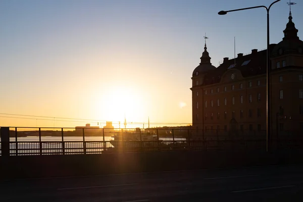 Stockholm Sverige Mars 2016 Vacker Utsikt Över Solnedgången Vid Sjö — Stockfoto