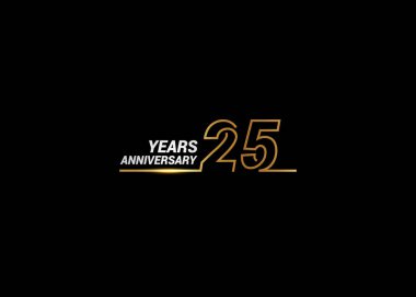 25 Years Anniversary logotype with golden colored font numbers made of one connected line, isolated on white background for company celebration event, birthday clipart