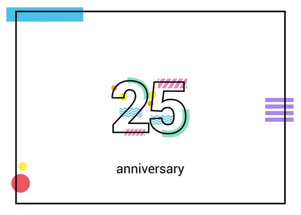 Anniversary Simple Black Line Memphis Ornaments Isolated White Background — Stock Vector