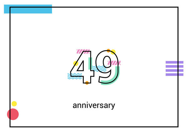 49 годовщина простой черной линии с орнаментами Мемфис изолированы на белом фоне
