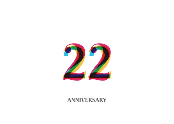 22五颜六色的周年纪念标识设计在白色背景被隔绝了 — 图库矢量图片