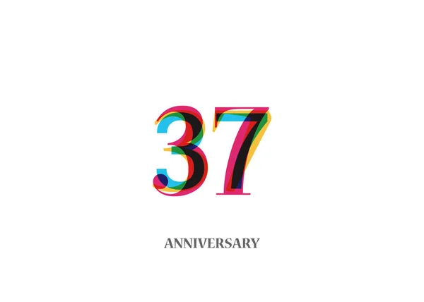 37年多彩的周年纪念标识设计被隔绝在白色背景上 — 图库矢量图片