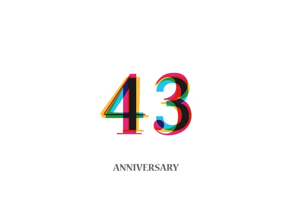 43年多彩的周年纪念标识设计被隔绝在白色背景上 — 图库矢量图片