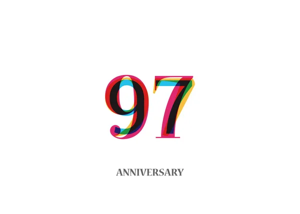97年多彩的周年纪念标识设计被隔绝在白色背景上 — 图库矢量图片