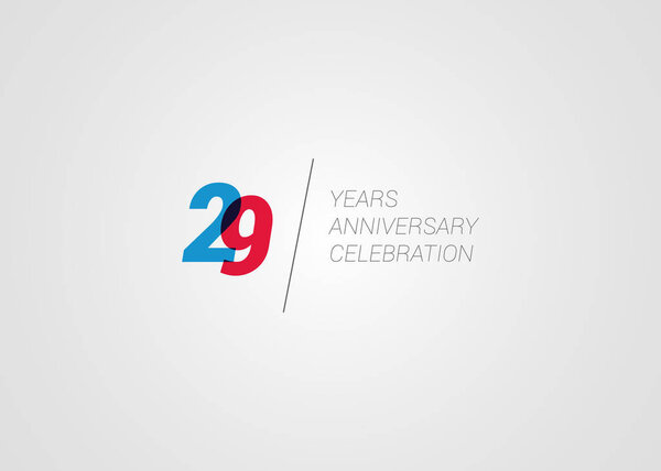 twenty nine years anniversary celebration color sign on white background, vector illustration