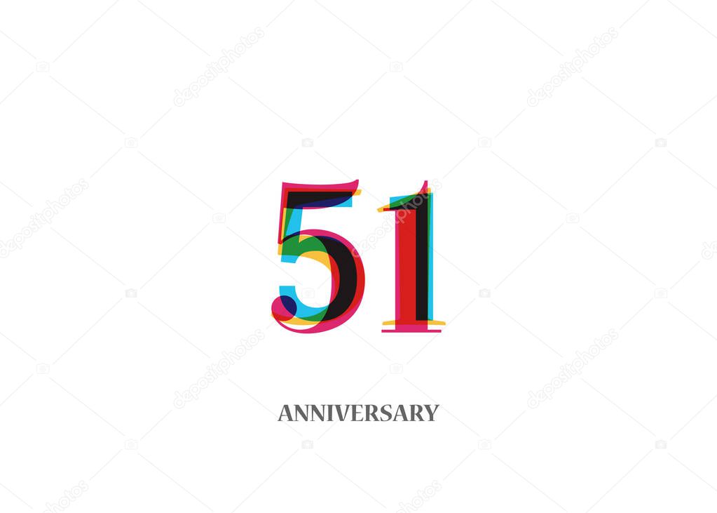 51 years colorful anniversary logotype design isolated on white background