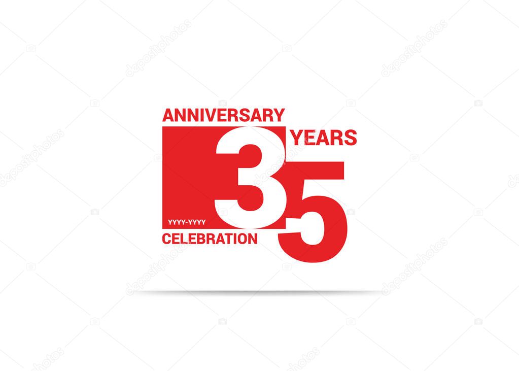 thirty five years anniversary red sign in square on white background, vector illustration 