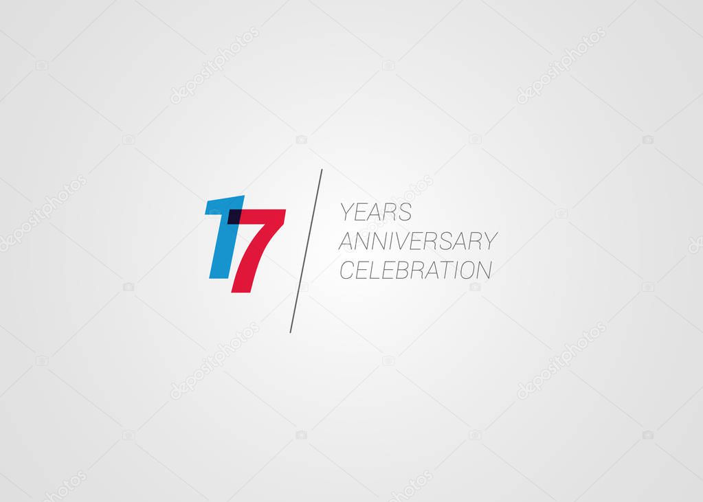 seventeen years anniversary celebration color sign on white background, vector illustration