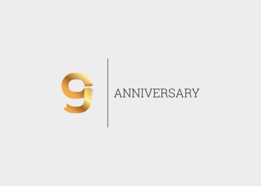 9 yaşındaki altın şerit beyaz arka plan üzerinde vektör illüstrasyon izole yıldönümü