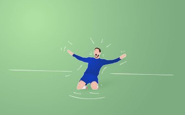 futbol oyuncu kutluyor kazanmak yeşil arka plan, vektör çizim üzerinde