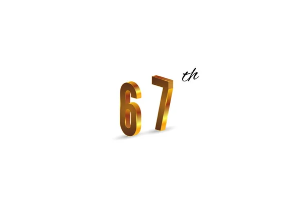 67Th Výročí Zlatý Symbol Bílém Pozadí Vektorové Ilustrace — Stockový vektor
