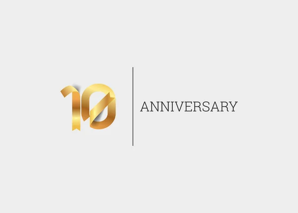 10年周年纪念金黄丝带被隔绝在白色背景 向量例证 — 图库矢量图片
