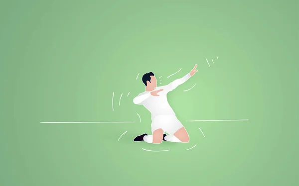 Футболист Празднующий Победу Зеленом Фоне Векторная Иллюстрация — стоковый вектор