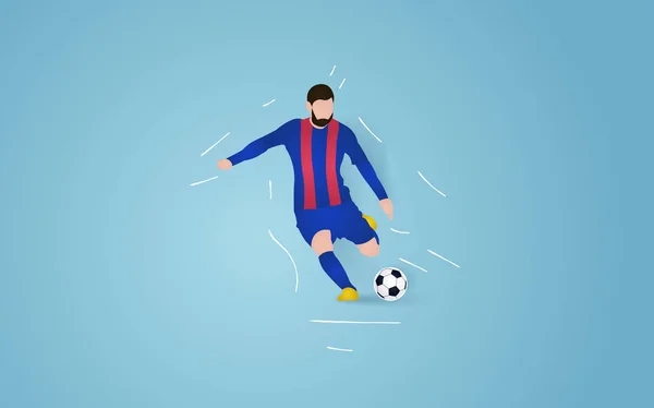Jugador Fútbol Corriendo Con Pelota Sobre Fondo Azul Ilustración Vectorial — Vector de stock
