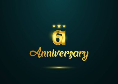 61 yıldönümü altın işareti koyu arka plan, vektör çizim üzerinde yıldız ile 