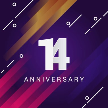 turuncu ve pembe çizgili, vektör çizim menekşe arka plan üzerinde 14 yıldönümü işareti  