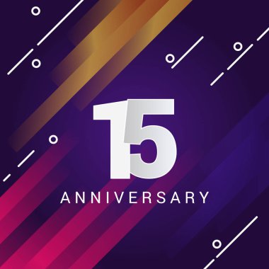 turuncu ve pembe çizgili, vektör çizim menekşe arka plan üzerinde 15 yıldönümü işareti  