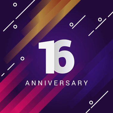 turuncu ve pembe çizgili, vektör çizim menekşe arka plan üzerinde 16 yıl dönümü işareti  