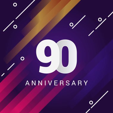 turuncu ve pembe çizgili, vektör çizim menekşe arka plan üzerinde 90 yıldönümü işareti  